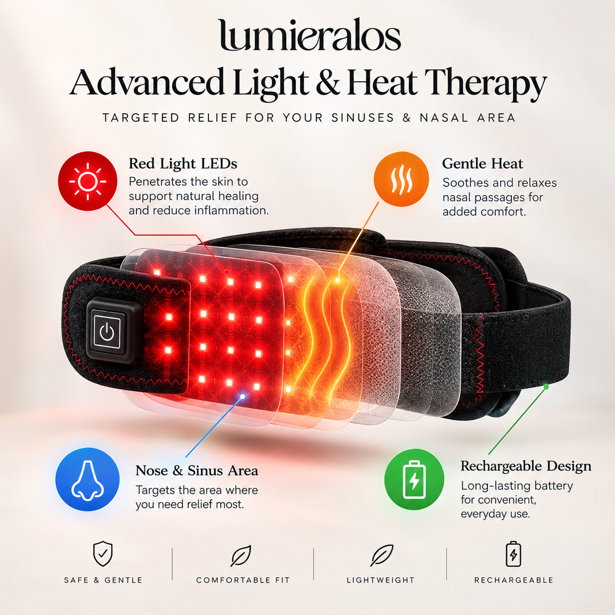 Sinus & Stuffy Nose Relief | Red Light Heated Nose Band