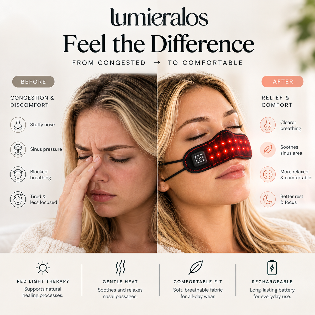 Sinus & Stuffy Nose Relief | Red Light Heated Nose Band